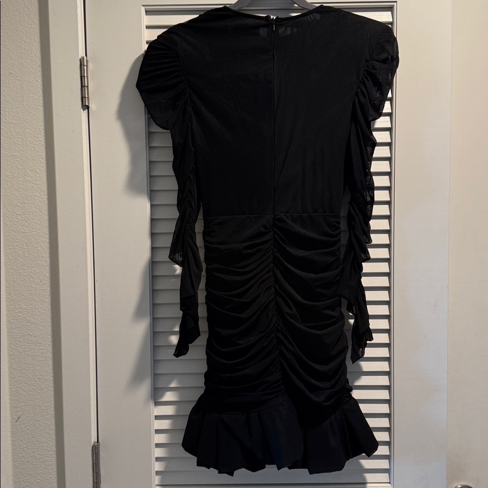 PrettyLittleThing Black Mesh Ruffle Dress - Picture 2 of 3